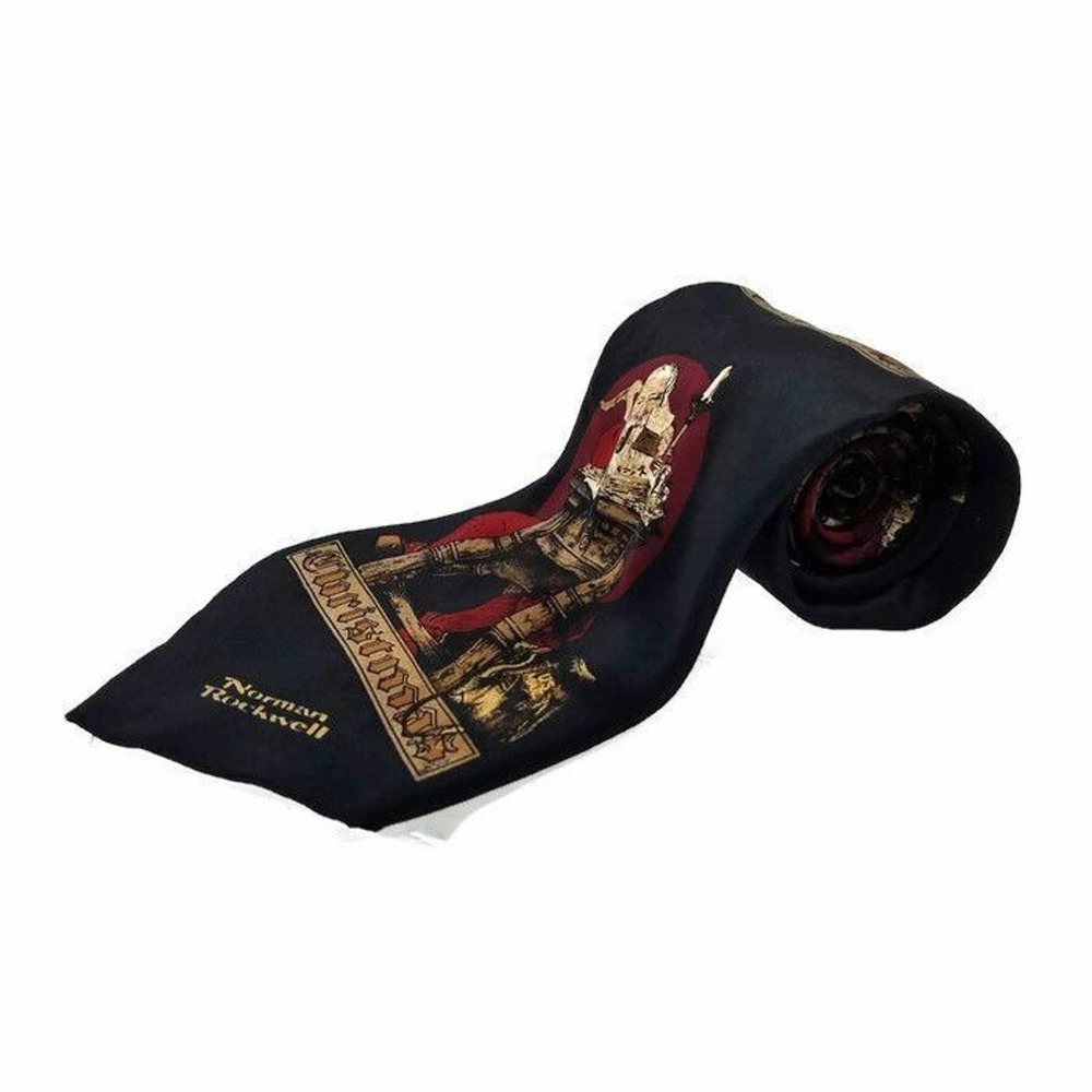 Norman Rockwell Christmas 1994 Silk Santa Claus Tie Necktie Made in Canada 55" - Picture 7 of 7